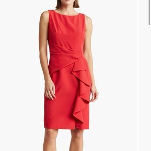 MARINA Red Midi Dress with Ruffle Accent